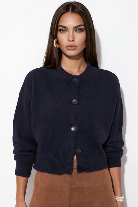 Crop Ribbed Cardigan With Buttons - Image 2