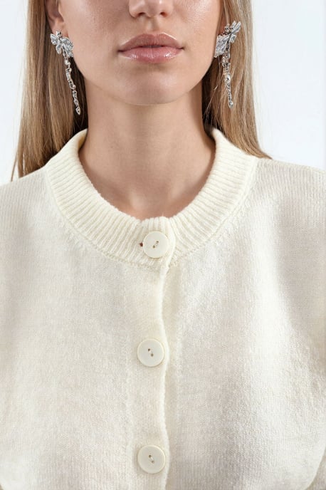 Crop Ribbed Cardigan With Buttons - Image 3