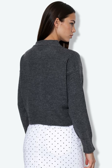 Crop Ribbed Cardigan With Buttons - Image 3