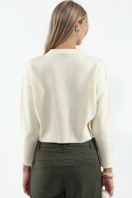 Crop Ribbed Cardigan With Buttons - Image 4