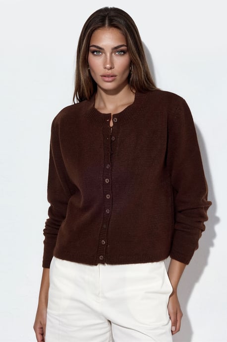 Geribbelde Crew Neck Knopen Cardigan - Image 1