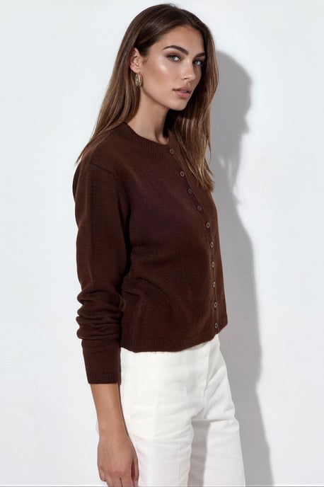 Geribbelde Crew Neck Knopen Cardigan - Image 2
