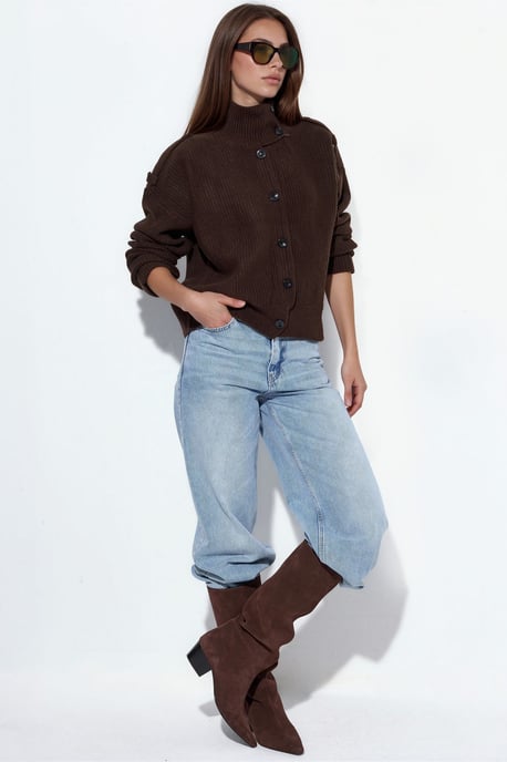 Ribbed Half-Turtleneck Button Cardigan - Image 2