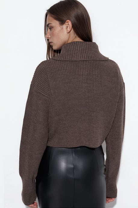 Dames Korte Geribbelde Rits Cardigan - Image 2
