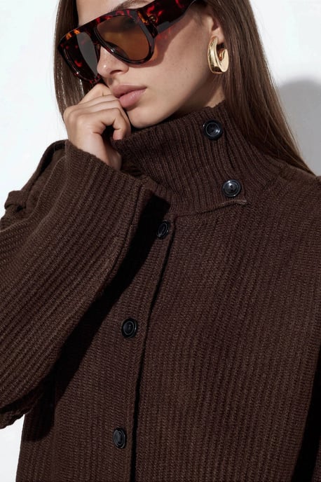 Ribbed Half-Turtleneck Button Cardigan - Image 3