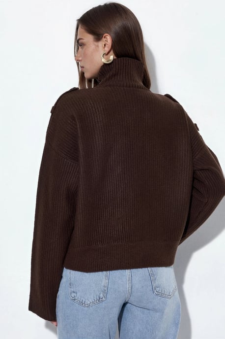 Ribbed Half-Turtleneck Button Cardigan - Image 4