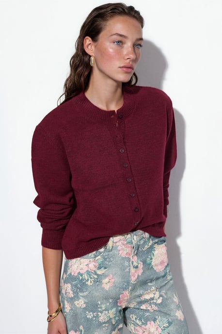 Ribbed Crew Neck Button Cardigan - Image 1