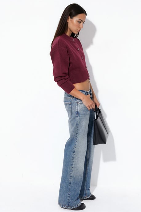 Crop Ribbed Cardigan With Buttons - Image 2