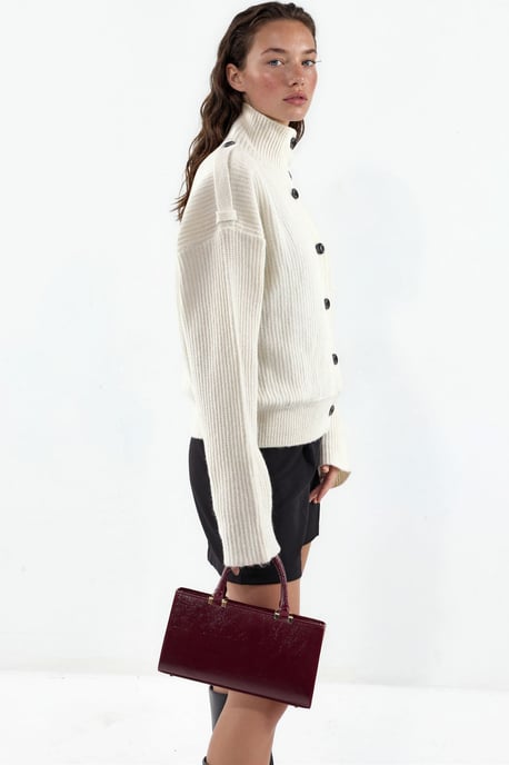 Geribbelde Halse Turtleneck Knopen Cardigan - Image 2