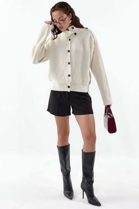 Geribbelde Halse Turtleneck Knopen Cardigan - Image 3