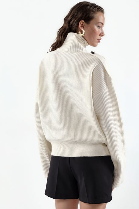 Geribbelde Halse Turtleneck Knopen Cardigan - Image 4