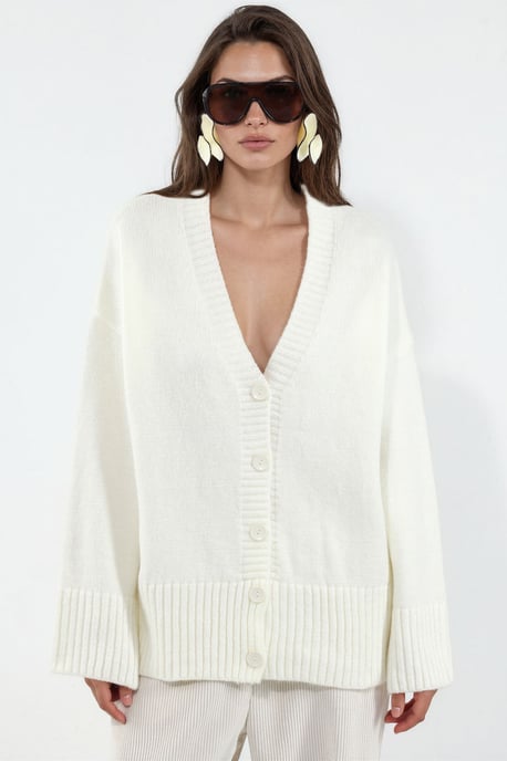 Ribbed V-Neck Button Cardigan - Image 1