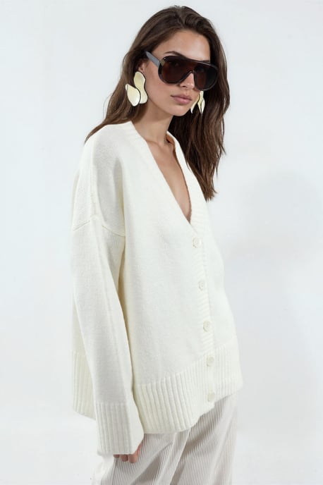Ribbed V-Neck Button Cardigan - Image 2