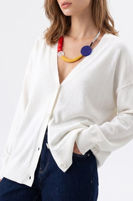 Long Ribbed Knitwear Cardigan with V-neck and Button Closure - Image 2