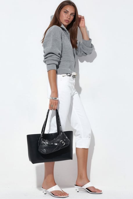 Dames Korte Geribbelde Rits Cardigan - Image 2