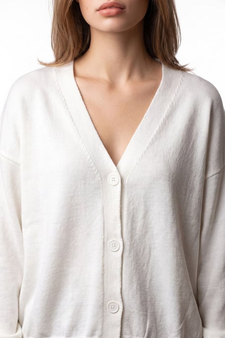 Long Ribbed Knitwear Cardigan with V-neck and Button Closure - Image 3