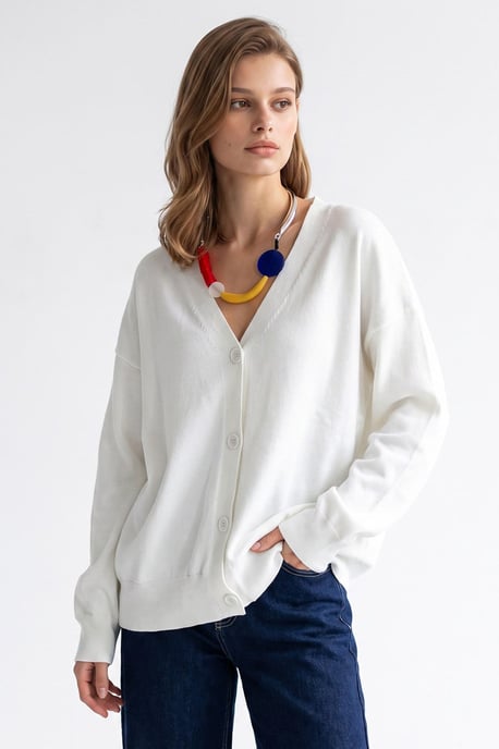 Long Ribbed Knitwear Cardigan with V-neck and Button Closure - Image 4