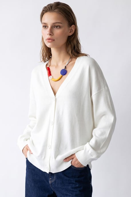 Long Ribbed Knitwear Cardigan with V-neck and Button Closure - Image 5