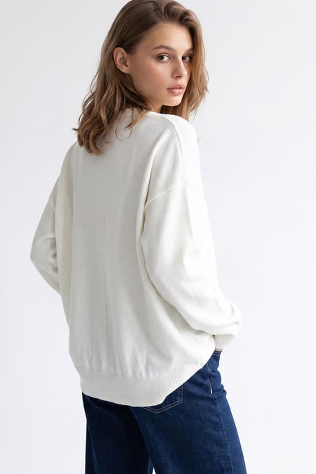 Long Ribbed Knitwear Cardigan with V-neck and Button Closure - Image 6