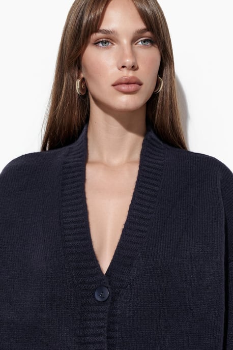 Geribbelde V-hals Knopen Cardigan - Image 4