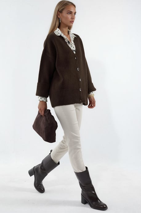 Ribbed V-Neck Button Cardigan - Image 2