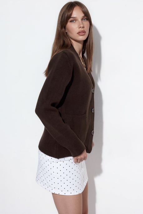 Women's Ribbed V-neck Button Cardigan - Image 2