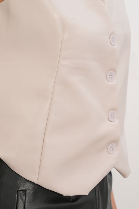Faux Leather V-Neck Buttoned Crop Vest - Image 5