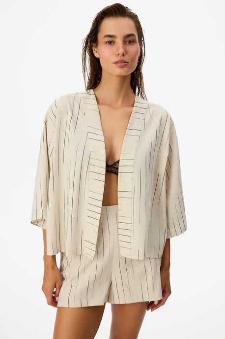 Striped Woven Mini Beach Cover-Up - Image 1