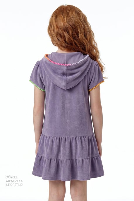 Ungdoms Mini Stickad Kaftan Täcken med Pompom Detalj - Image 2