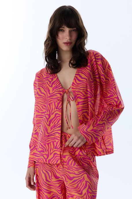 Oversized Striped Cotton Beach Kimono - Image 1