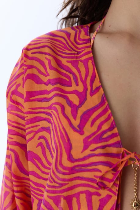 Oversized Striped Cotton Beach Kimono - Image 3