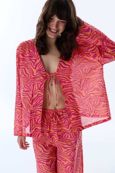 Oversized Striped Cotton Beach Kimono - Image 4