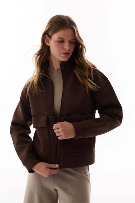 Midi Gebreide Ritssluiting Casual Jas - Image 1