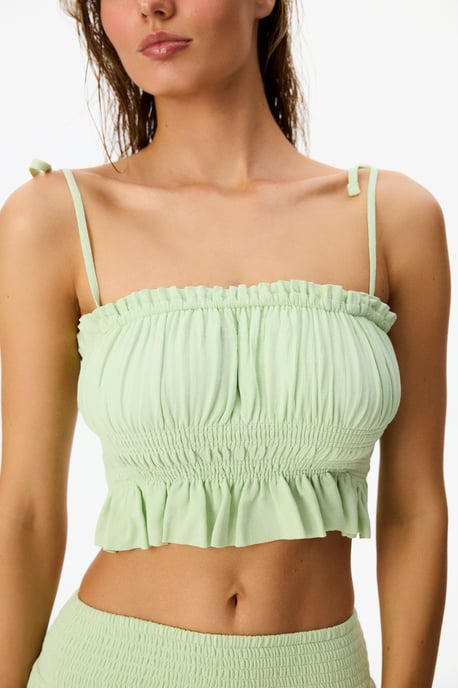 Rynkad Off-Shoulder Viskos Crop Blus - Image 3