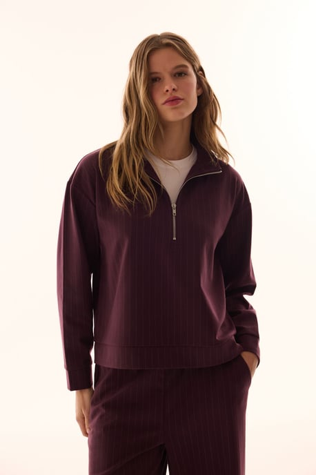 Oversized Gestreepte Halfsluiting Sweatshirt - Image 1
