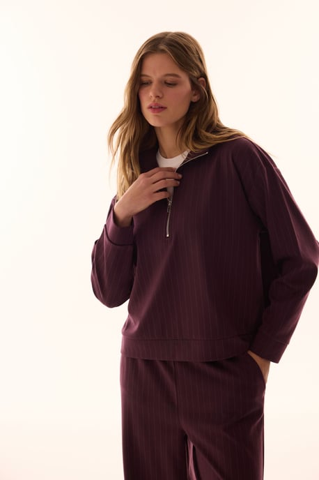Oversized Gestreepte Halfsluiting Sweatshirt - Image 2
