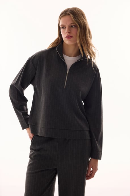 Oversized Gestreepte Halve Rits Sweatshirt - Image 2