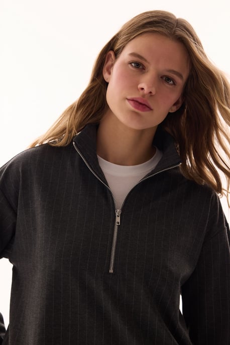 Oversized Gestreepte Halve Rits Sweatshirt - Image 3