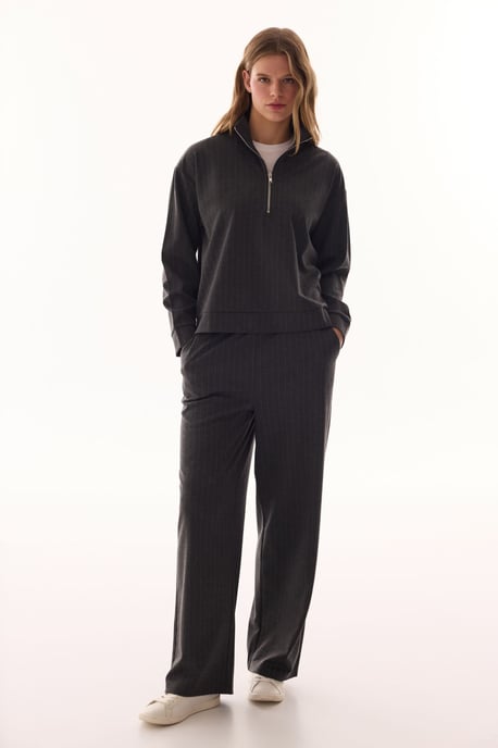 Oversized Gestreepte Halve Rits Sweatshirt - Image 4