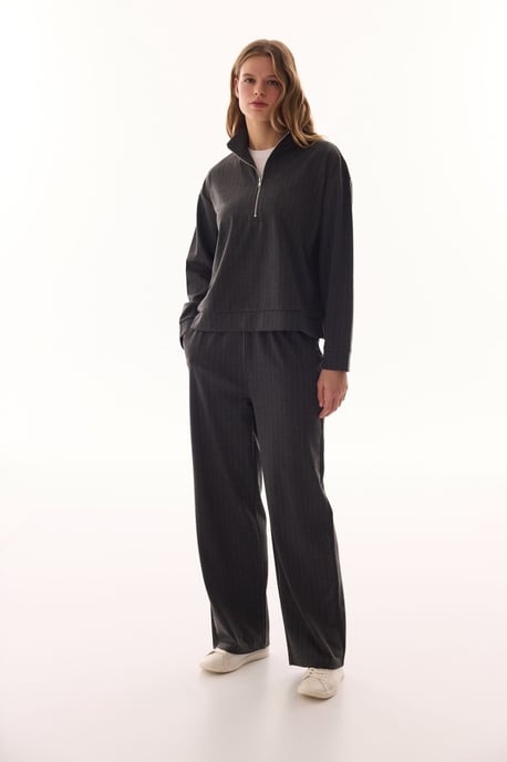 Oversized Gestreepte Halve Rits Sweatshirt - Image 5