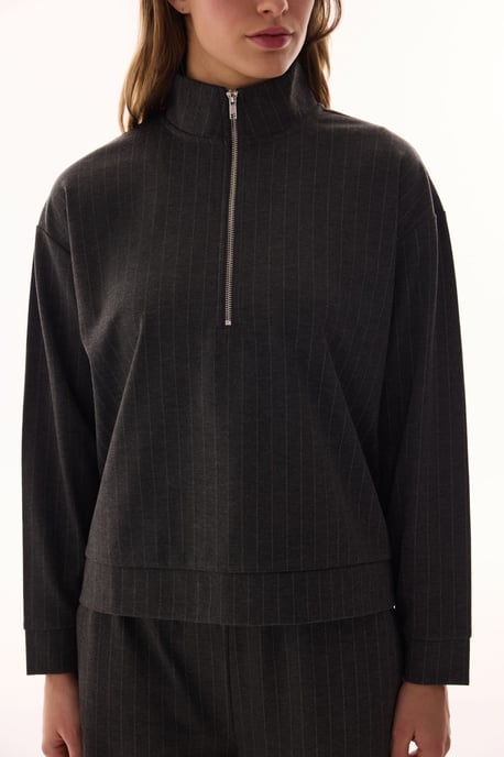 Oversized Gestreepte Halve Rits Sweatshirt - Image 6