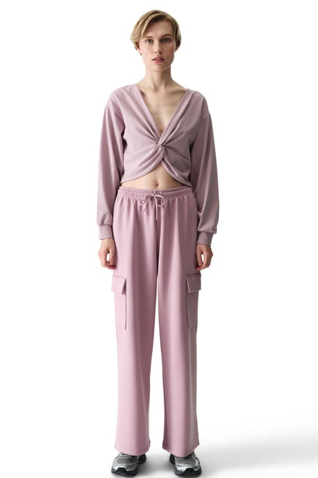 Oversized V-ringad Midi Sweatshirt med Knutdetalj - Image 4