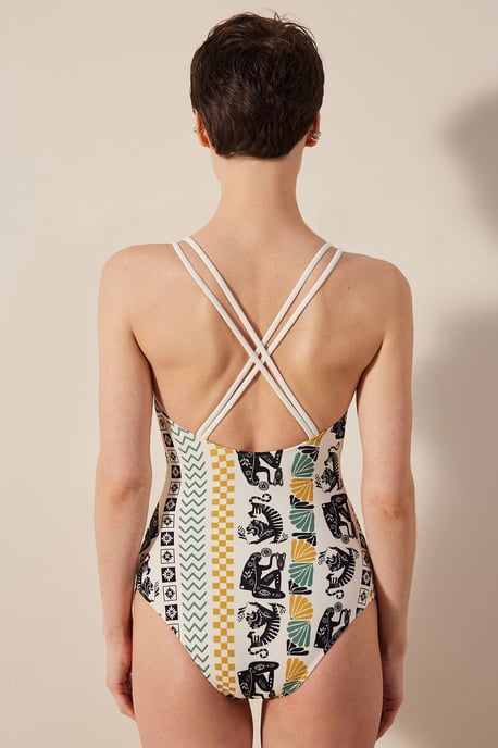 Geometric Knit One-piece Swimsuit - Image 3
