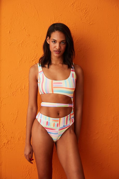Striped Knit Cut-out One-piece Swimsuit - Image 2