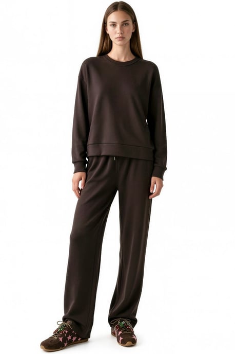 Modal Touch Basic Sweatshirt & Wide Leg Pants Two-Piece Coord Set - Image 1