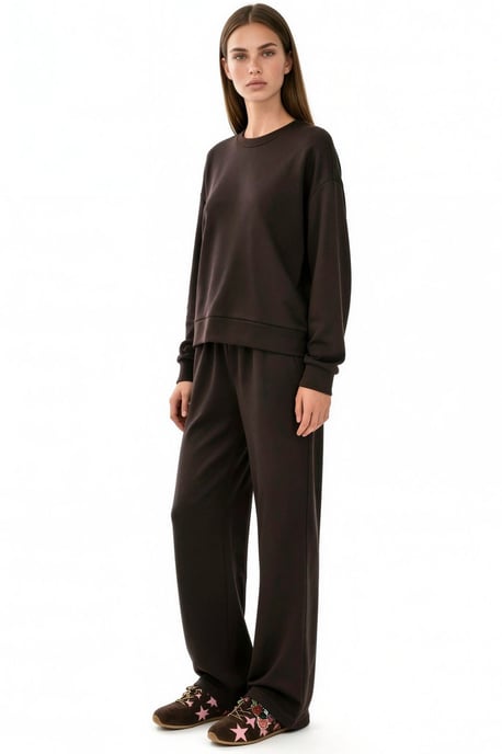 Modal Touch Basic Sweatshirt & Wide Leg Pants Two-Piece Coord Set - Image 2