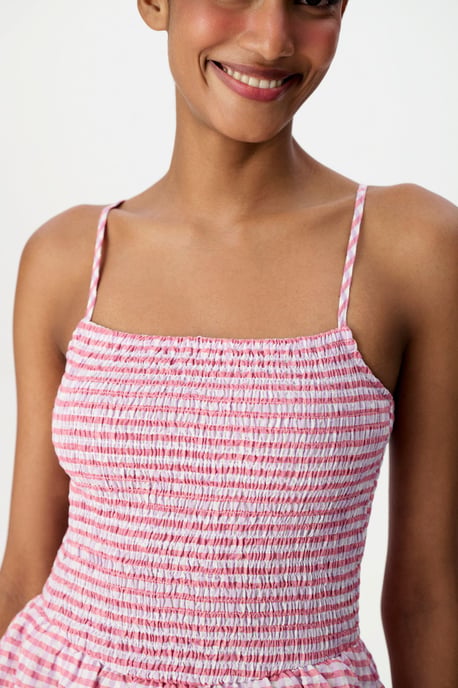 Plaid Mini Dress With Shirred Bodice - Image 2