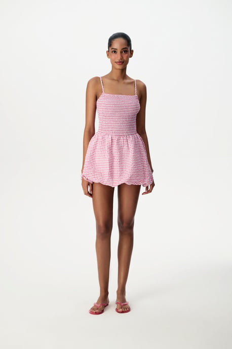 Plaid Mini Dress With Shirred Bodice - Image 5