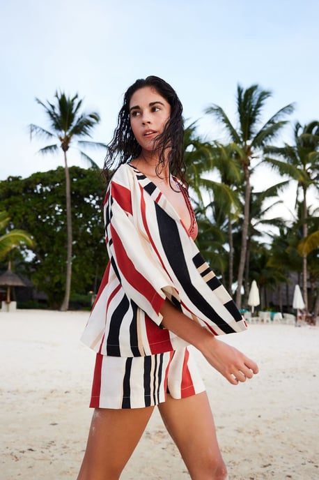 Oversized Cotton Striped Mini Kimono - Image 1