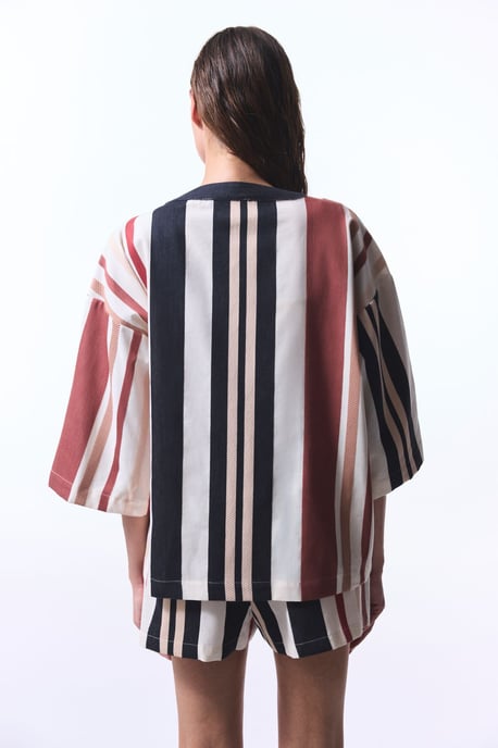 Oversized Cotton Striped Mini Kimono - Image 3